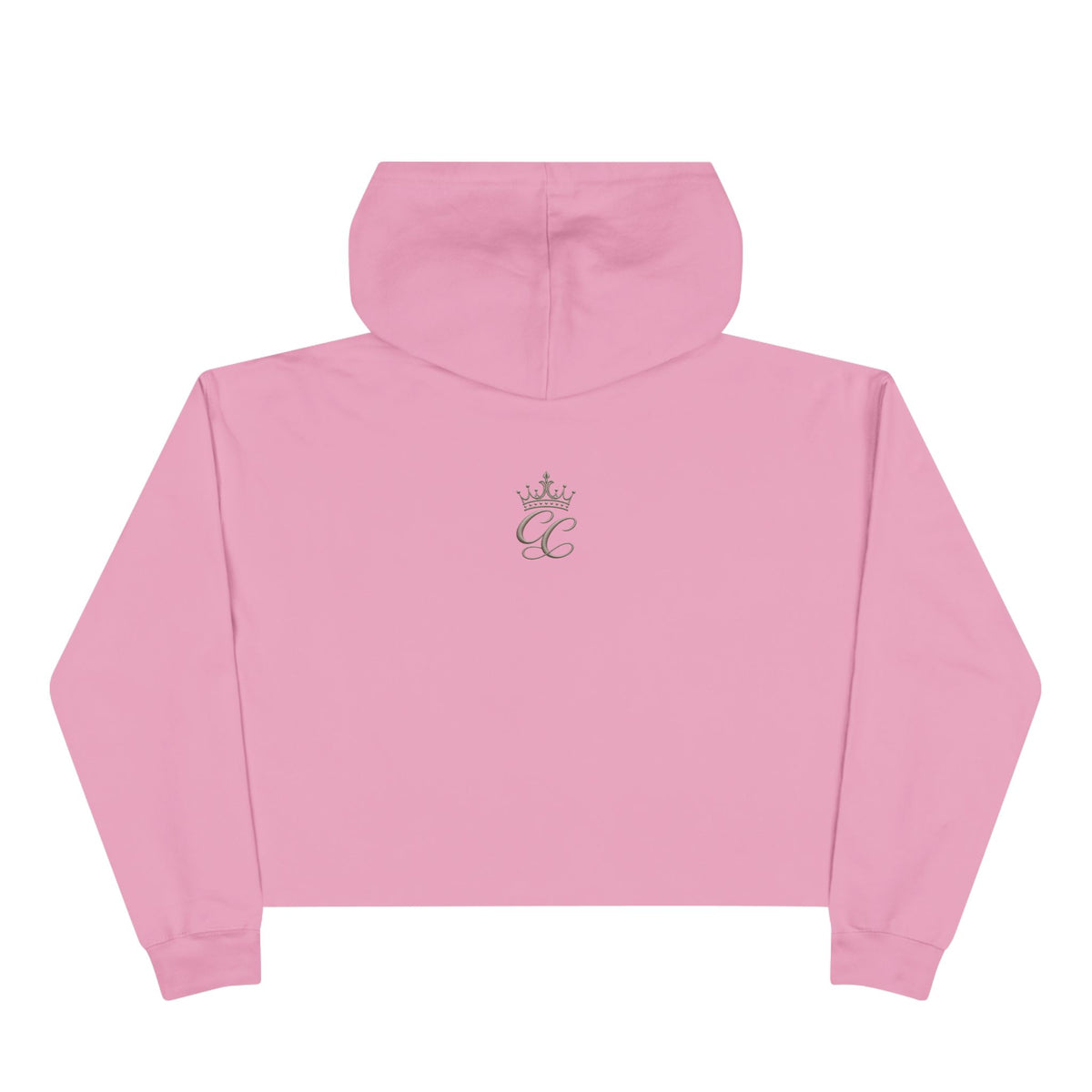 Cuties Only Crop Hoodie — Pink Glitter Script Crown Graphic