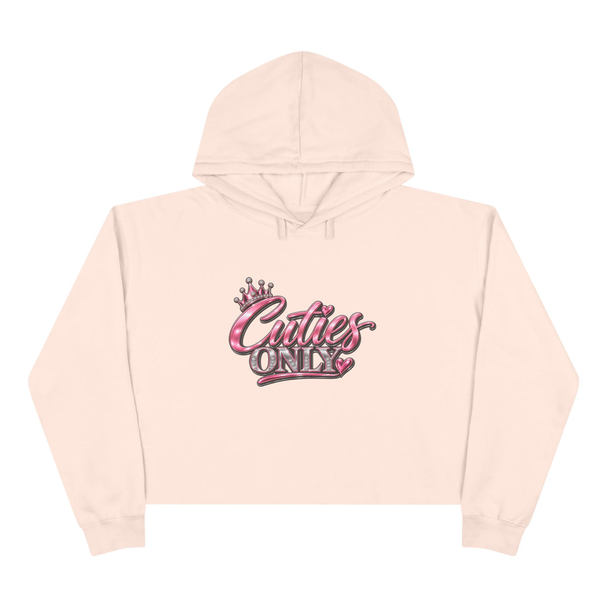 Cuties Only Crop Hoodie — Pink Glitter Script Crown Graphic