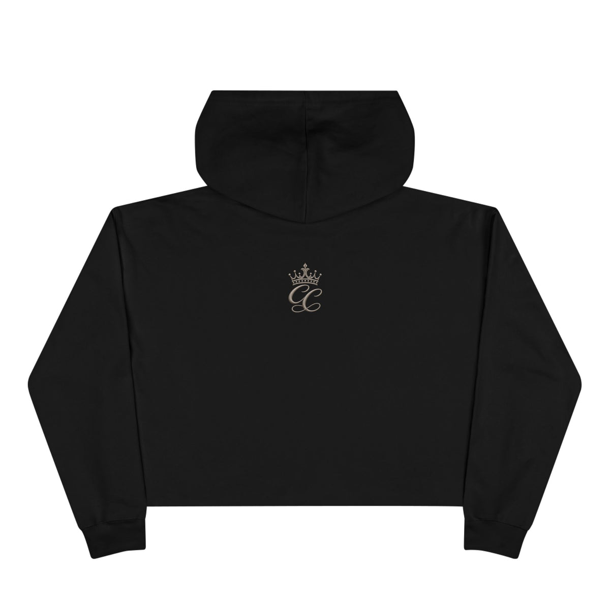 Cuties Only Crop Hoodie — Pink Glitter Script Crown Graphic
